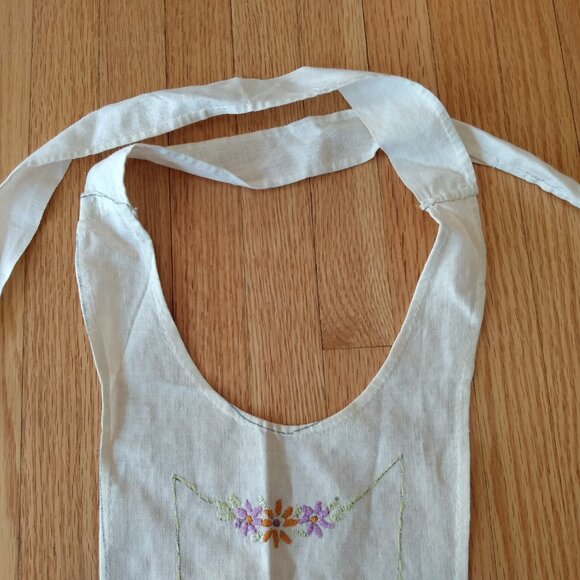 Vintage Full Apron Pinafore Handmade Embroidered Lady Flowers AS IS Flaws Ripped - Picture 11 of 14